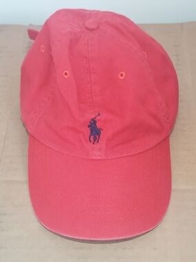 Ralph Lauren Kids Coral-Red Polo Cap with Navy Logo